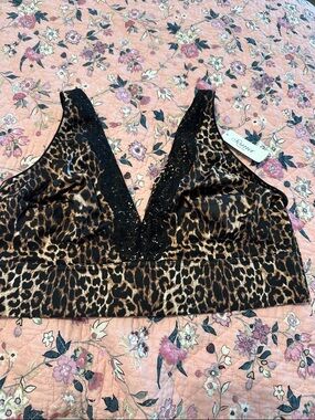 Soma EMBRACEABLE Leopard Print Lace-Trim Bralette in Brown and Black